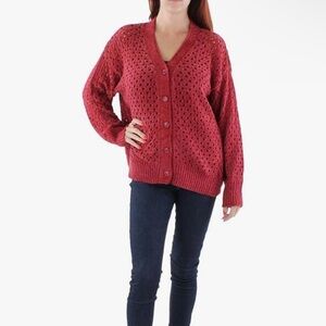 BCBG Women's Cardigan Red Sweater See through Cozy New size small